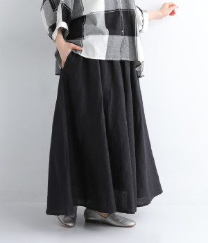 ウエストギャザースカート(ブラック-ONESIZE)