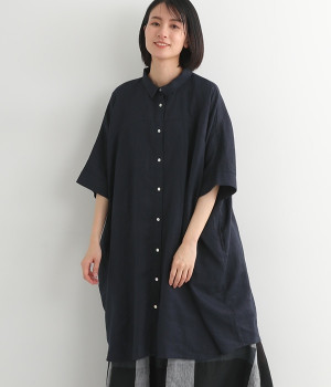 シャツ風チュニック(ネイビー-ONESIZE)