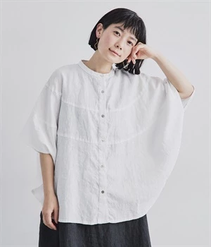 14番手リネン切り替えサークルブラウス(オフ-ONESIZE)
