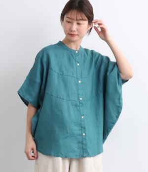 14番手リネン切り替えサークルブラウス(ターコイズ-F)