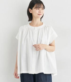 コットンリネン　ギャザーブラウス(オフ-ONESIZE)