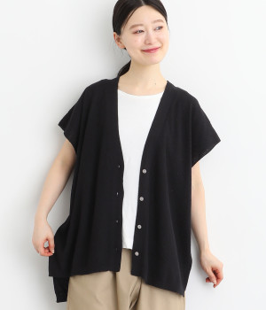 リネンコットン　ニットカーディガン(ブラック-ONESIZE)