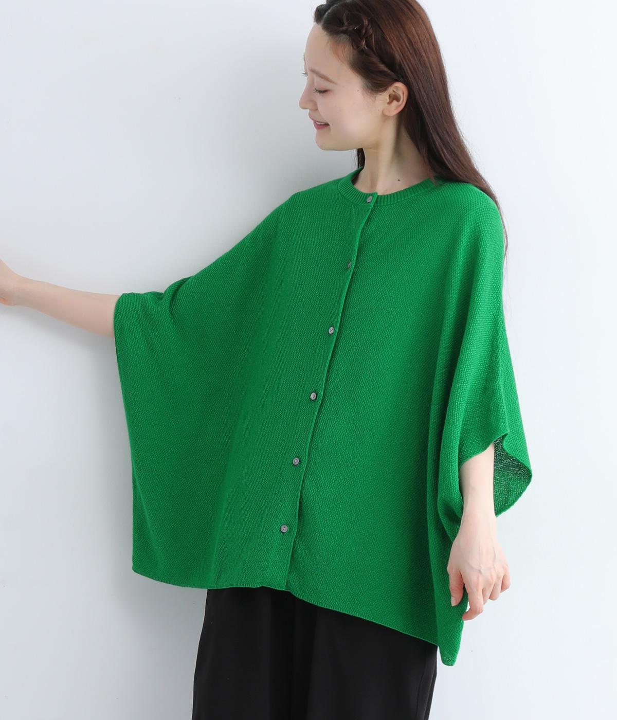 コットンリネンニット鹿の子編みカーディガン(ライトグリーン-ONESIZE)