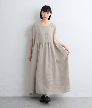 14番手リネンウエスト切り替えノースリーブワンピース(キナリ-F)