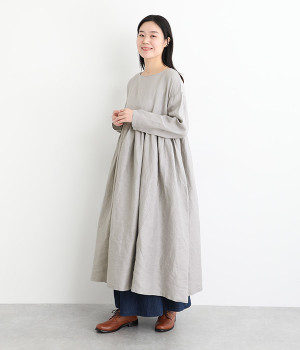 ウエスト切り替えギャザーワンピース(スチールグレー-ONESIZE)