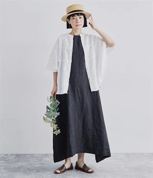 9番手リネン　2wayノースリーブワンピース(ブラック-ONESIZE)