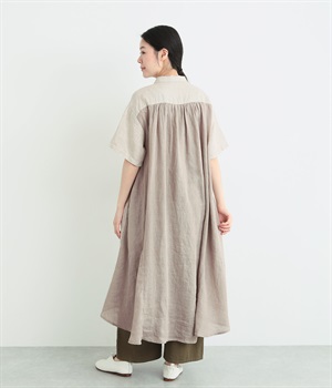 14番手リネン×シャンブレーシャツワンピース(キナリ×ベージュ-ONESIZE)