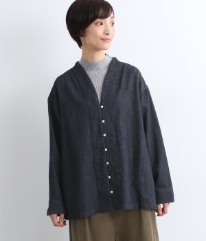 リネンコットンデニムループボタン羽織り(インディゴ-F)