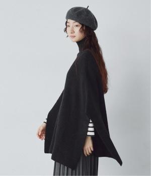 アルパカ混ロールネックポンチョ(ブラック-F)