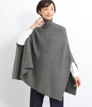 アルパカ混ロールネックポンチョ(グレー-F)