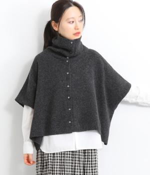ポリコットンニット前あきポンチョ(チャコール-F)