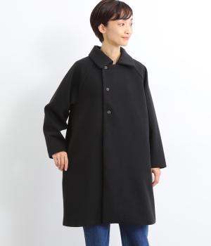 ヘリンボーン襟付きダブルコート(ブラック-F)