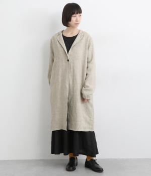 9番手リネンテーラードロングジャケット(グレージュ-F)