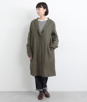 9番手リネンテーラードロングジャケット(チャコール-F)