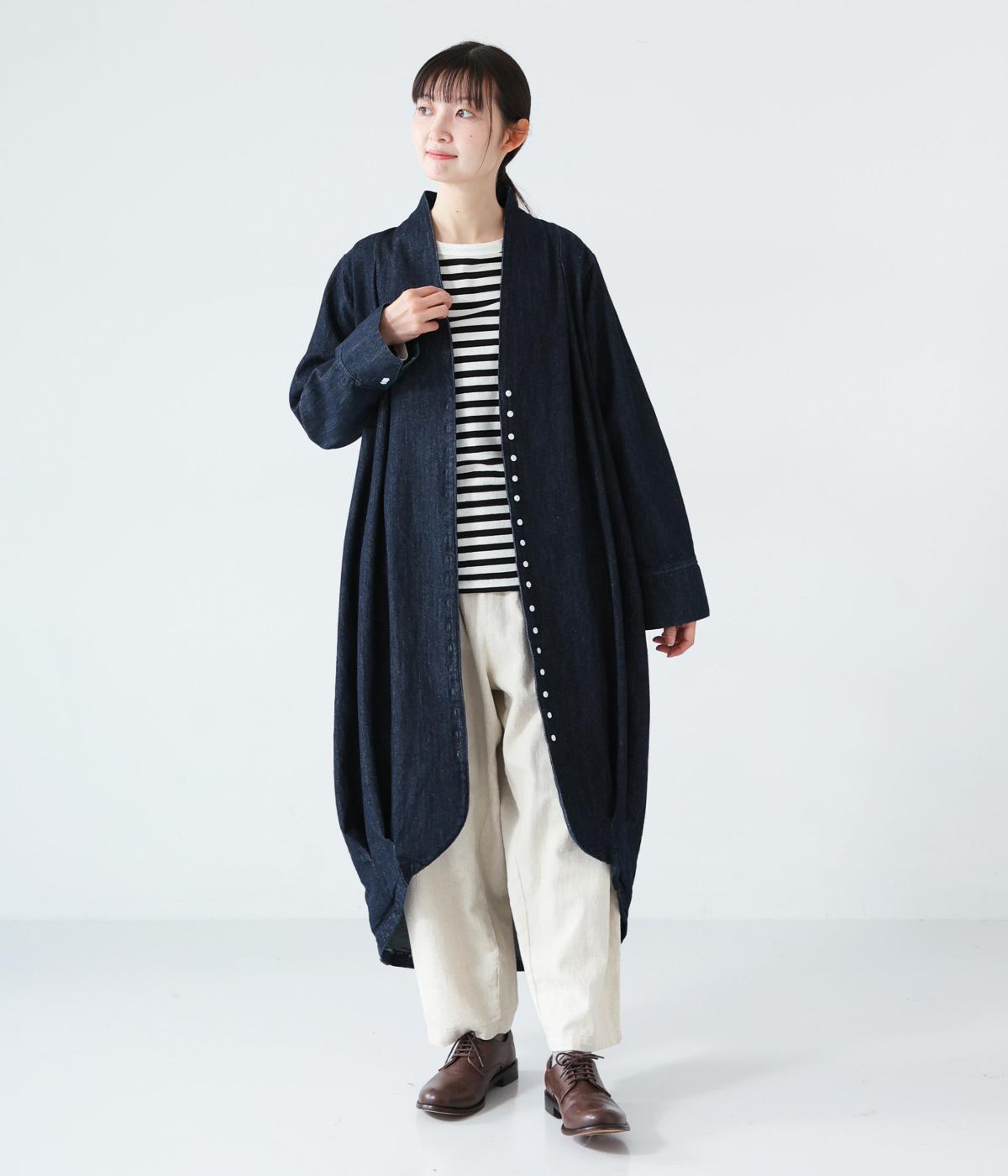 リネンコットンデニムコクーンジャケット(インディゴ-F)