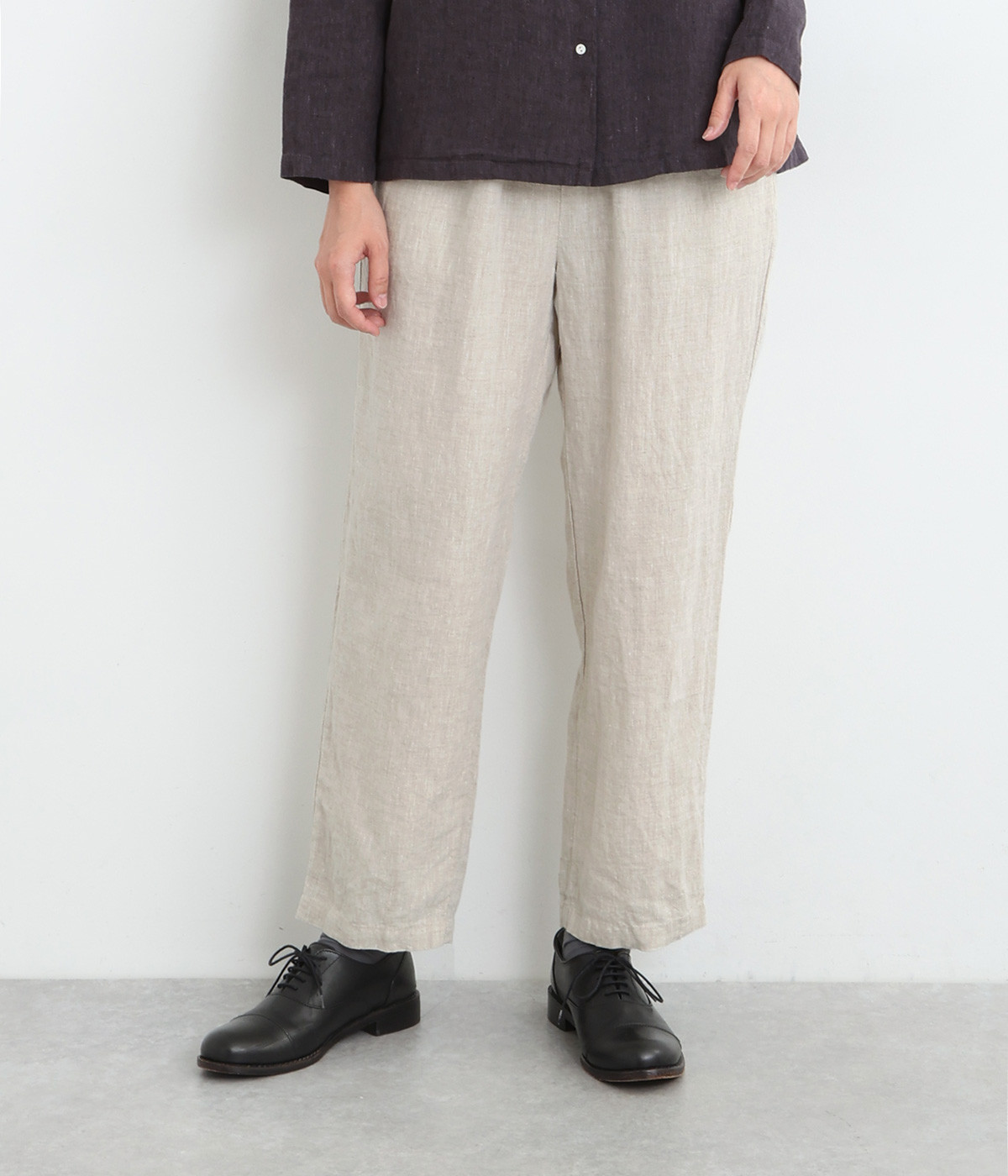 14番手リネン テーパードパンツ(キナリ-ONESIZE)