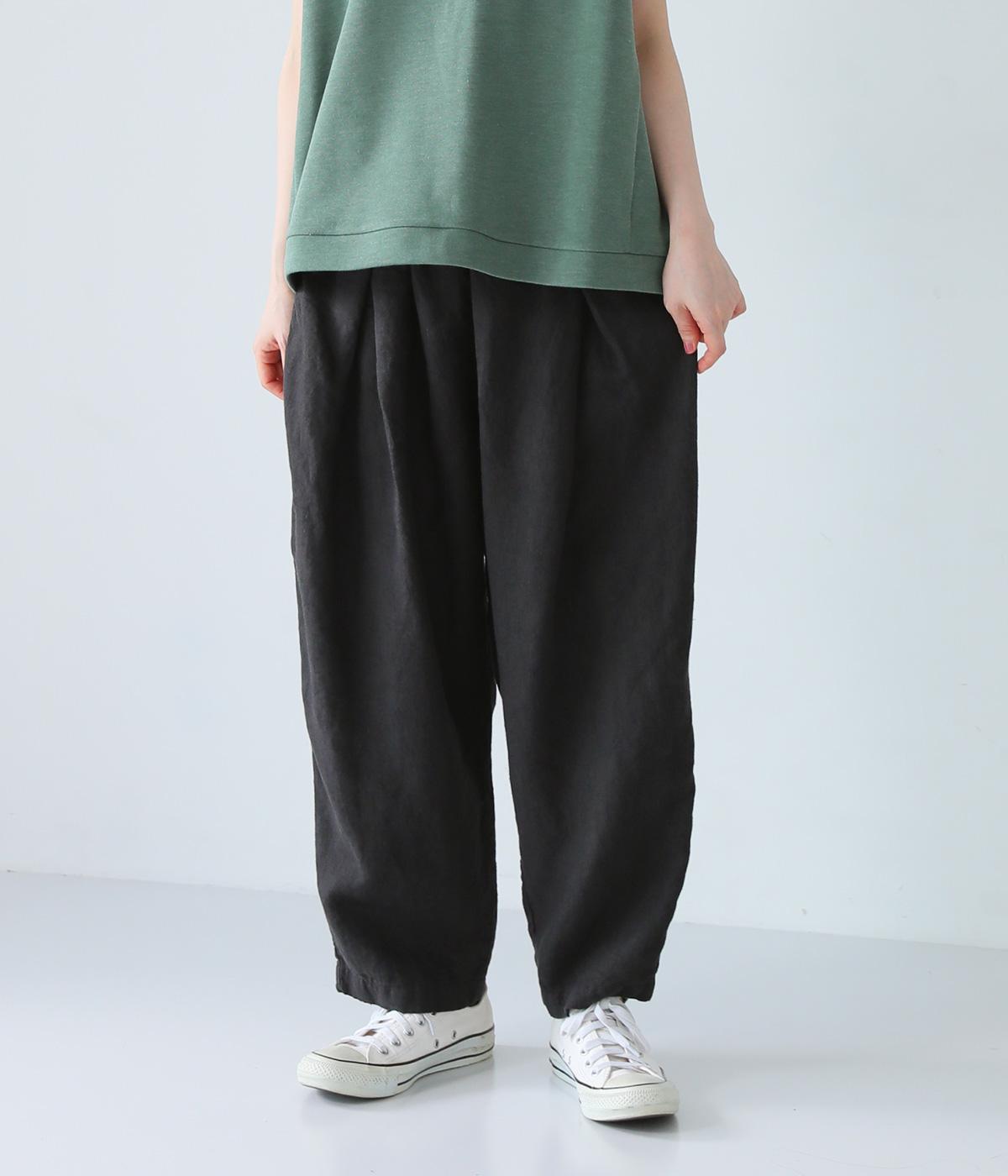 9番手リネンタックパンツ(ブラック-ONESIZE)