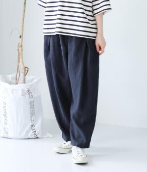 9番手リネンタックパンツ(ネイビー-ONESIZE)