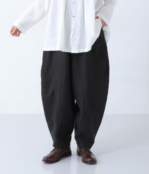 9番手リネン切り替えパンツ(ブラック-F)