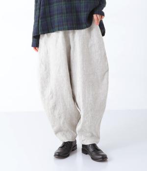 9番手リネン切り替えパンツ(グレージュ-F)