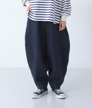 9番手リネン切り替えパンツ(ネイビー-F)