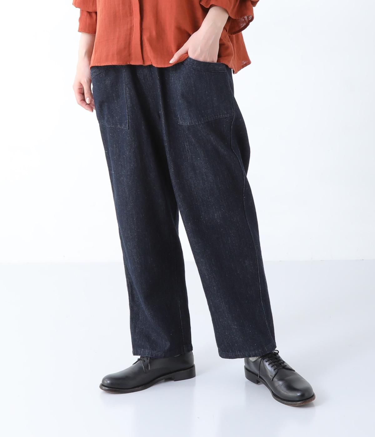 リネンコットンパッチポケットパンツ(インディゴ-F)