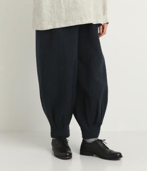 コットンリネンダブルガーゼ裾タックパンツ(ネイビー-F)