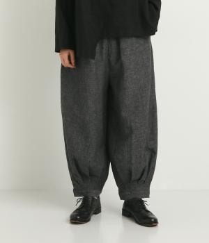 コットンリネンダブルガーゼ裾タックパンツ(グレー-F)