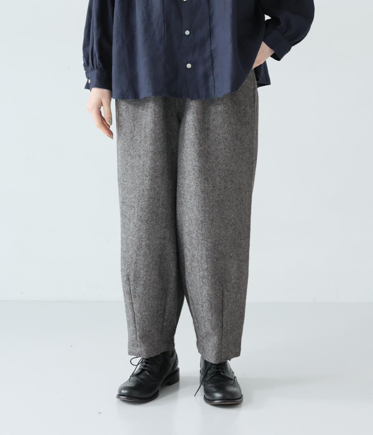 ウールツイード裾タックパンツ(チャコール-F)