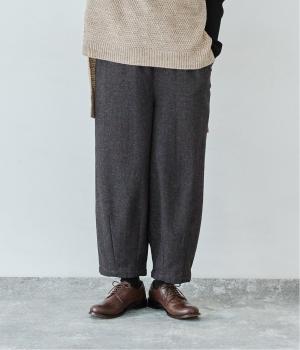 ウールツイード裾タックパンツ(ブラックネイビー-F)