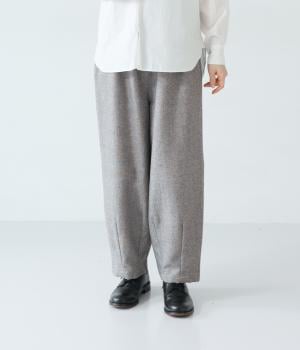 ウールツイード裾タックパンツ(グレー-F)