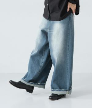 デニムワイドパンツ(ブルー-M)