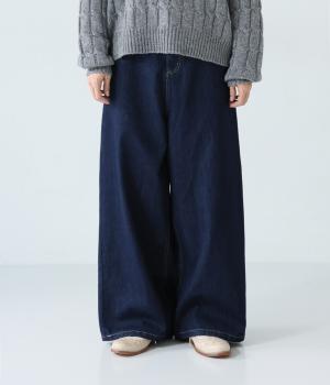 デニムワイドパンツ(インディゴ-L)