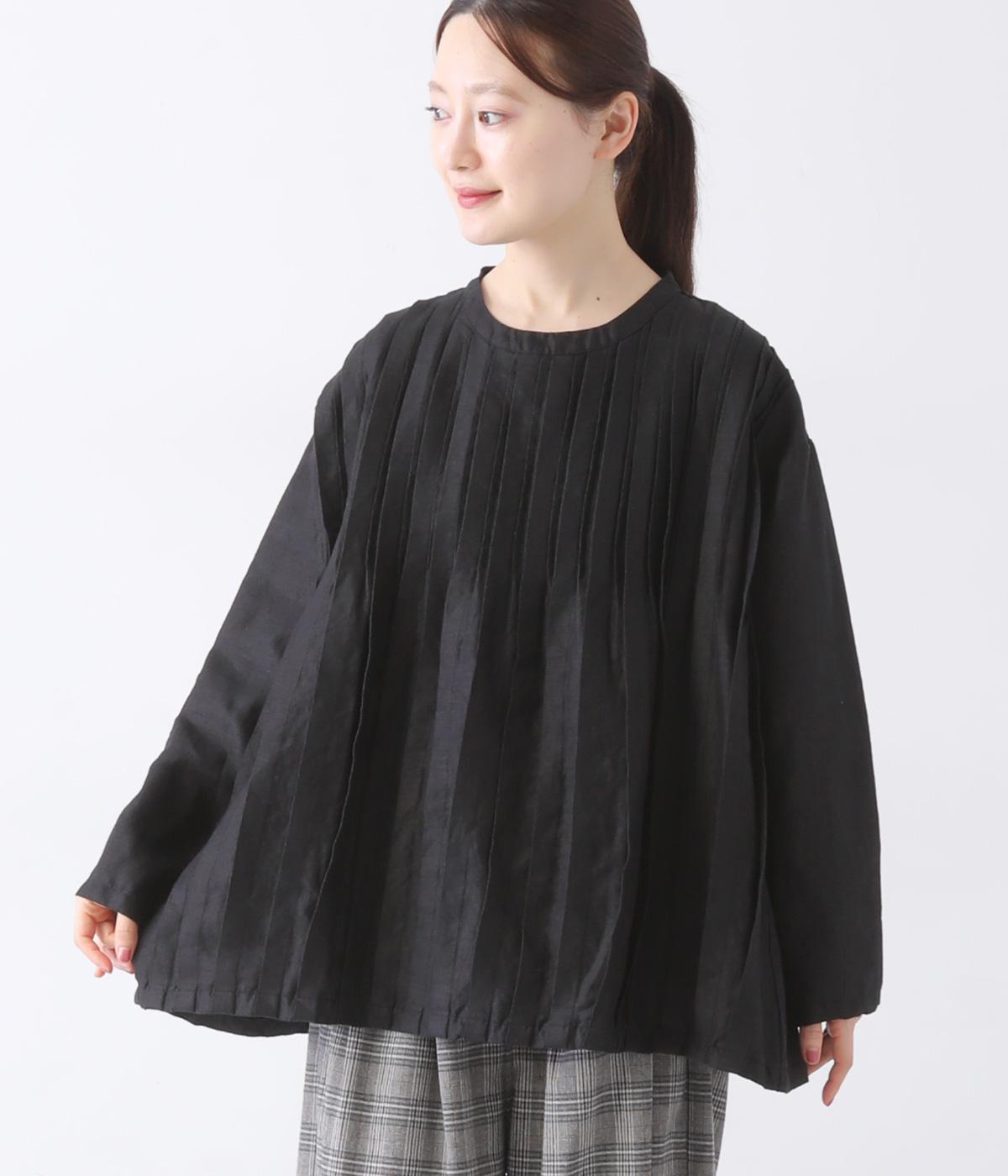14番手リネンテレコピンタックブラウス(ブラック-ONESIZE)