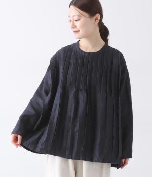 14番手リネンテレコピンタックブラウス(ネイビー-ONESIZE)