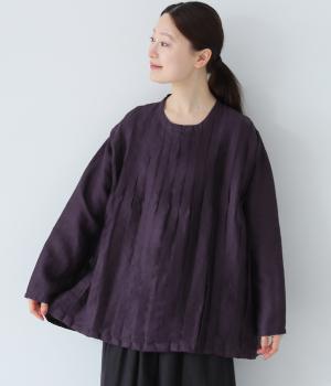 14番手リネンテレコピンタックブラウス(パープル-ONESIZE)