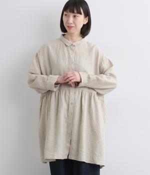 14番手リネンシャツ襟ギャザー切り替えチュニック