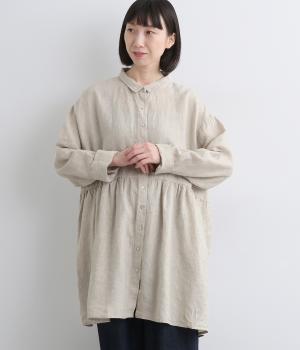 14番手リネンシャツ襟ギャザー切り替えチュニック(キナリ-F)