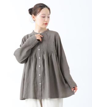 14番手リネンラグラン袖ピンタックブラウス