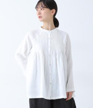 14番手リネンラグラン袖ピンタックブラウス(オフ-F)
