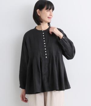 14番手ワイドピンタック前あきブラウス(ブラック-F)