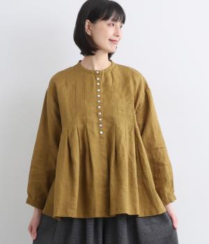 14番手ワイドピンタック前あきブラウス(マスタード-F)