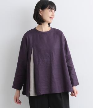 14番手リネン配色切り替えプルオーバー