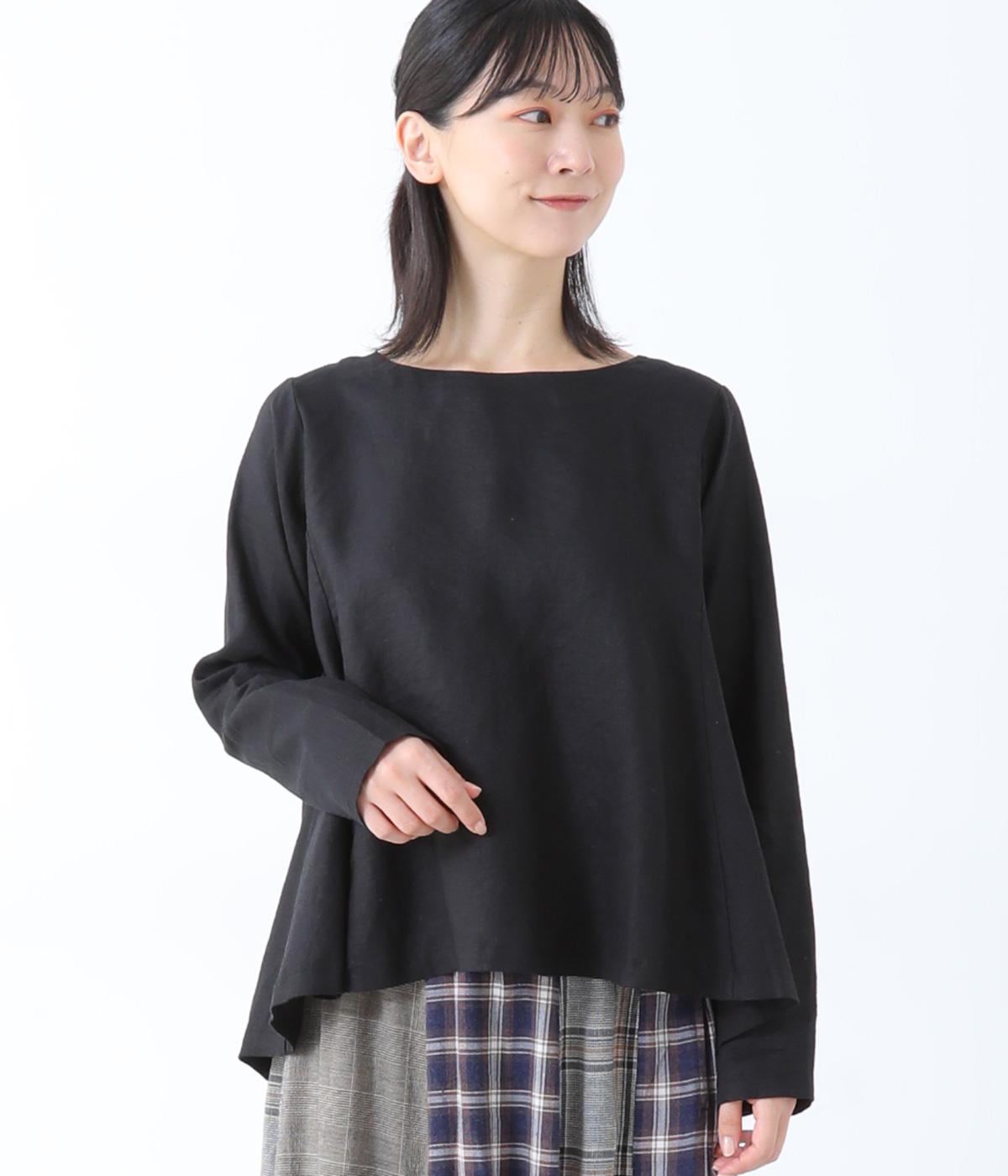 14番手リネンAラインプルオーバー(ブラック-F)