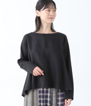 14番手リネンAラインプルオーバー(ブラック-F)