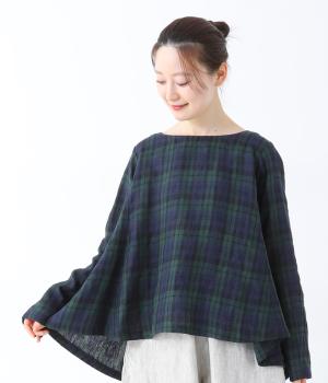 14番手リネンAラインプルオーバー(ブラックウォッチ-F)