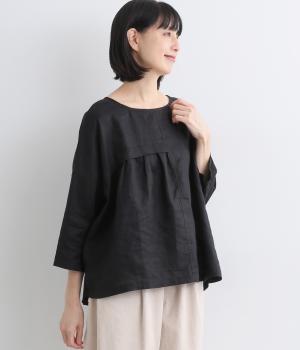 14番手リネンアシメトリデザインプルオーバー(ブラック-F)