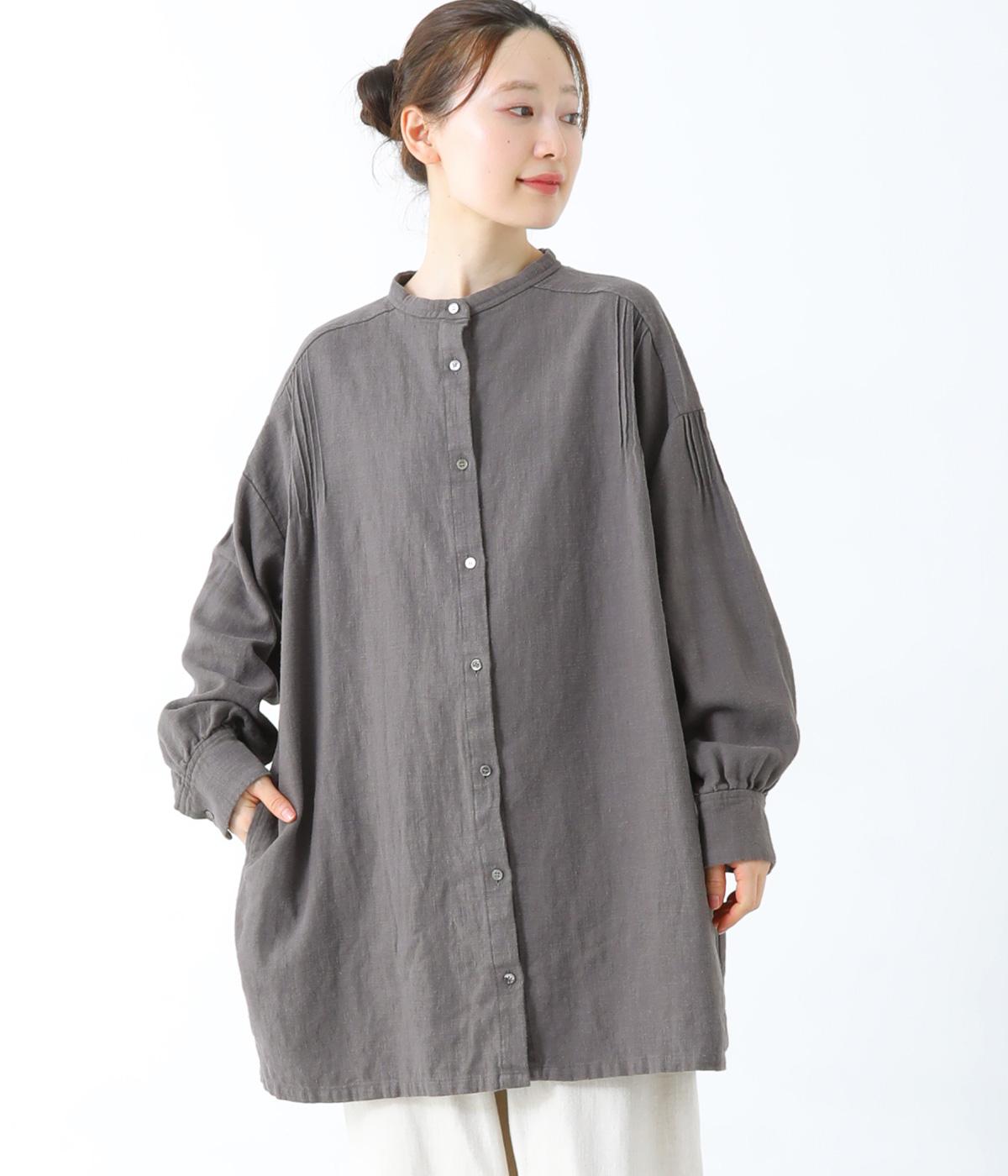 コットンリネンピンタックチュニック(チャコール-F)