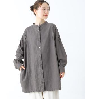 コットンリネンピンタックチュニック(チャコール-F)