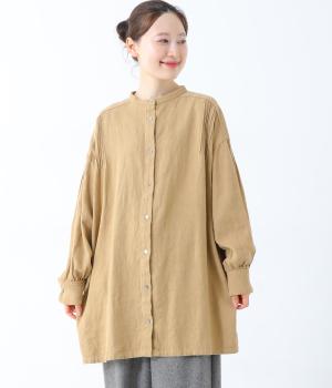 コットンリネンピンタックチュニック(ベージュ-F)